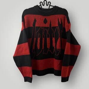 Loiter Nightmare Knit Sweater Size Small Red Black Freddy Stripe Gothic Void New